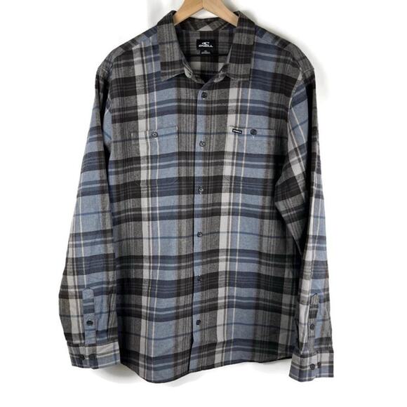 O'NEILL Mens Heavy Plaid Button Down Flannel Shirt Blue Gray XL Skater Snowboard - Picture 1 of 9